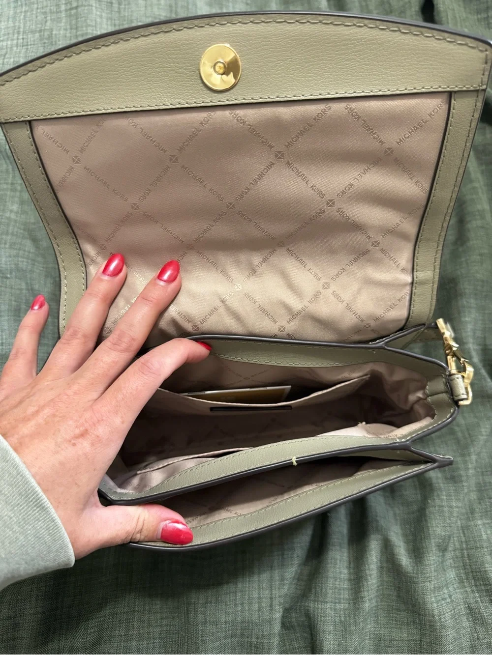 Michael Kors Sage Leather Crossbody with Gold Hardware